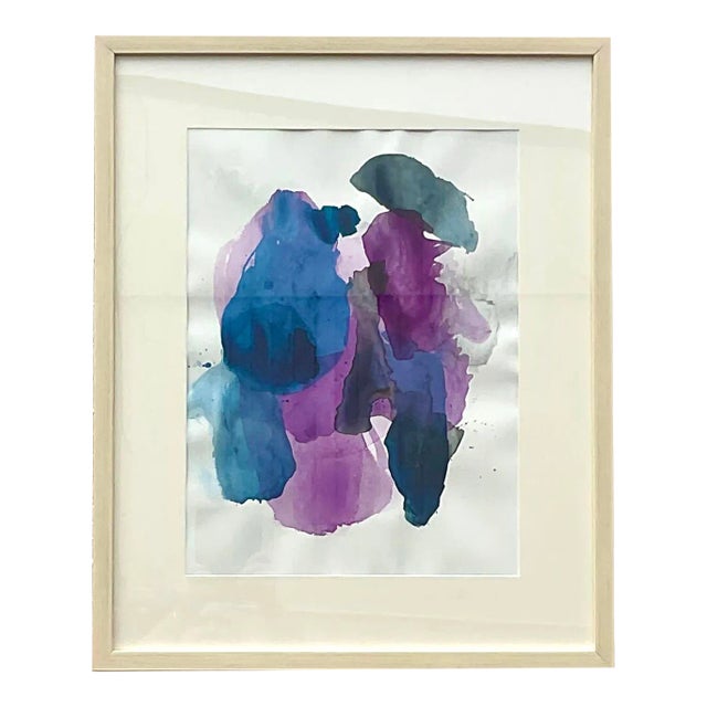 Vintage Boho Original Abstract Watercolor on Paper Signed Swartz For Sale