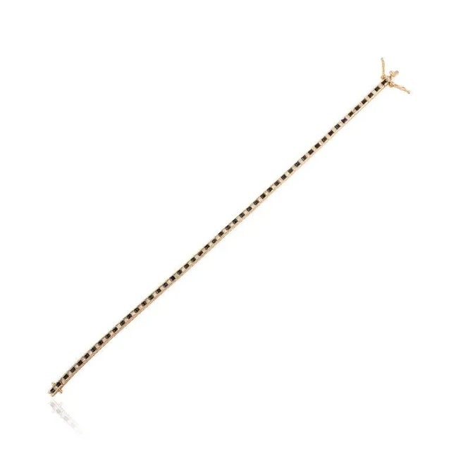 Square Shape Blue Sapphire and Diamond 18k Yellow Gold Tennis Bracelet for Him For Sale In New York - Image 6 of 7