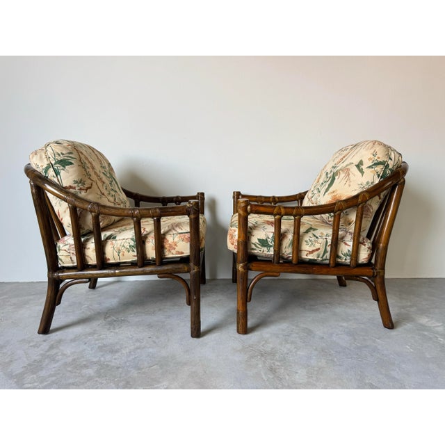 Mid-Century Modern Elinor McGuire Organic Rattan and Leather Lounge Chairs - A Pair/Sold For Sale - Image 3 of 12