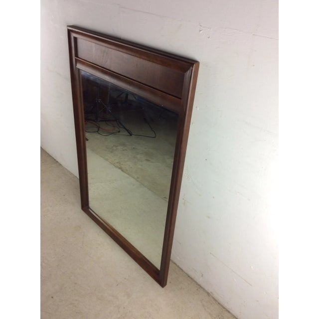 Mid Century Modern Wall Mirror With Beveled Frame & Walnut Inlay For Sale - Image 12 of 12