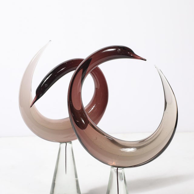 Ruby Red Mid-Century Hand-Blown Spiraled Murano Glass Bird Sculptures Signed Salviati - Set of 2 For Sale - Image 8 of 17
