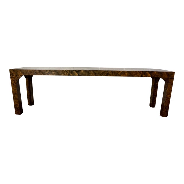 Tortoise Burled Laminate Parsons Console Table For Sale