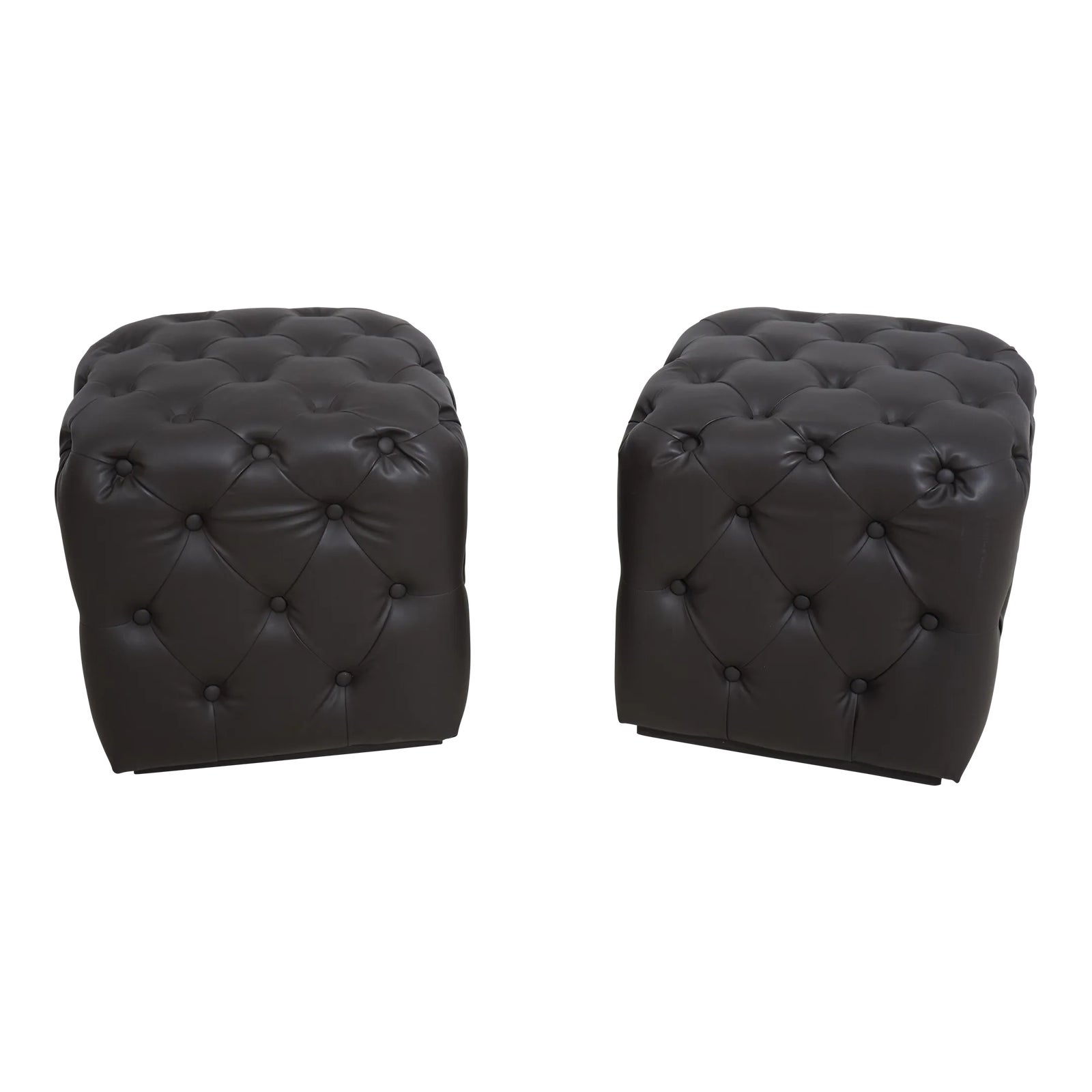 Pair Square Tufted Modern Chesterfield Style Ottoman Stools | Chairish