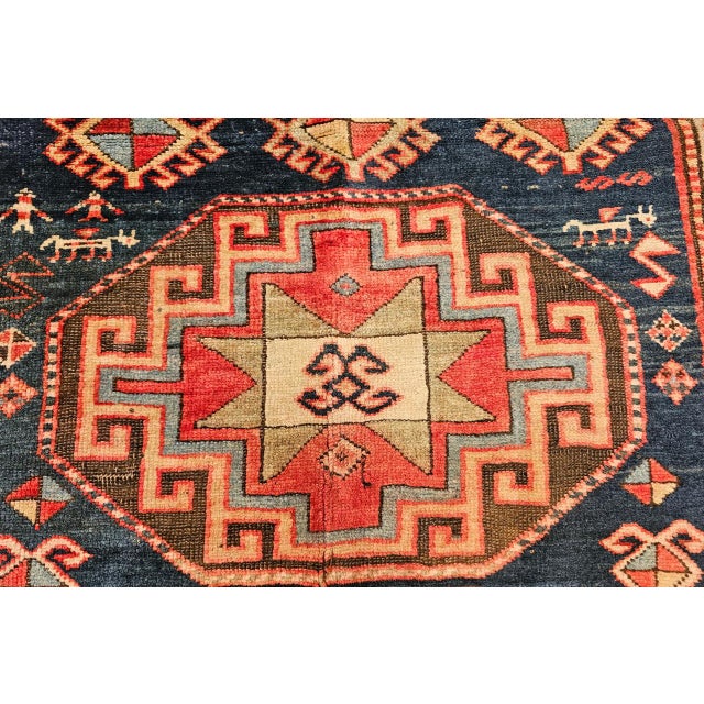 Antique Caucasian Kazak Area Rug, Hand-Knotted Wool, Geometric Medallion Pattern, 5x5 For Sale - Image 16 of 18
