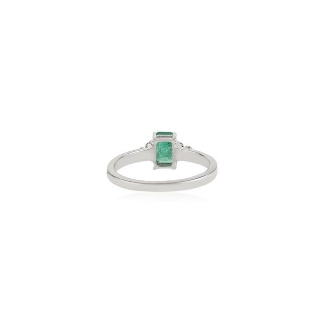 Metal Dainty Natural Emerald & Diamond Prong Ring in 925 Silver - Size 8 For Sale - Image 7 of 11