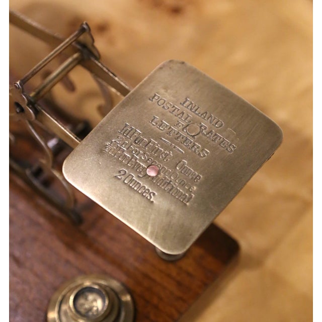English Early 20th Century English Brass Postal Scale With Weights on Oak Base For Sale - Image 3 of 9