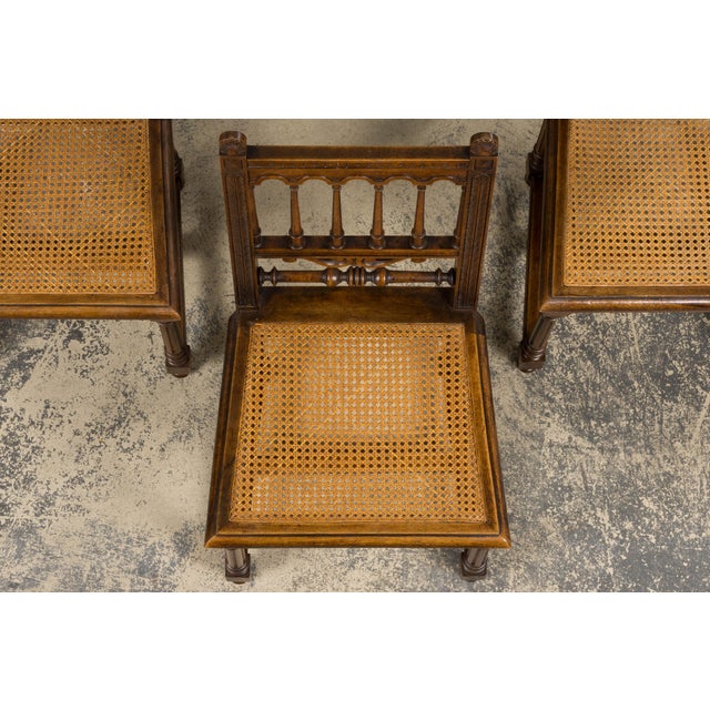 19th Century French Louis XIII Style Walnut and Cane Dining Chairs - Set of 8 For Sale - Image 4 of 18