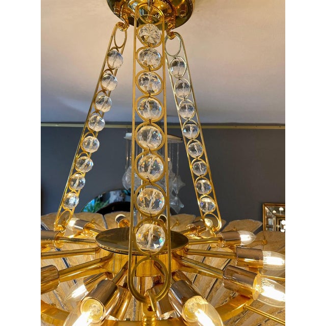 Gold Large Italian Murano Gold Palm Leaf Chandelier, 1970 For Sale - Image 8 of 14