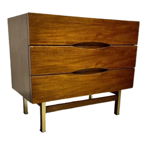 1970s Mid Century Modern Dresser With Brass & Wooden Legs From American of Martinsville.