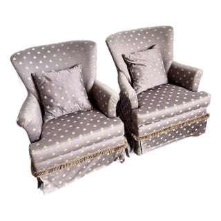 Vintage Regency Purple and Gold Honey Bees Lounge Chairs - A Pair For Sale