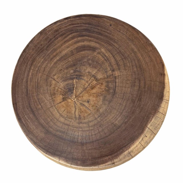 Solid acacia wood drum stool / side with raw sanded smooth finish. Beautiful natural contrasting tones of light tan and...