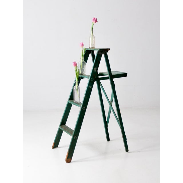 Vintage Painted Green Wood Ladder For Sale - Image 9 of 12