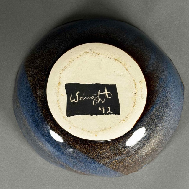 Gold Vintage 1992 Waight Studio Art Pottery Bowl Gold Indigo Lava Glaze For Sale - Image 8 of 12