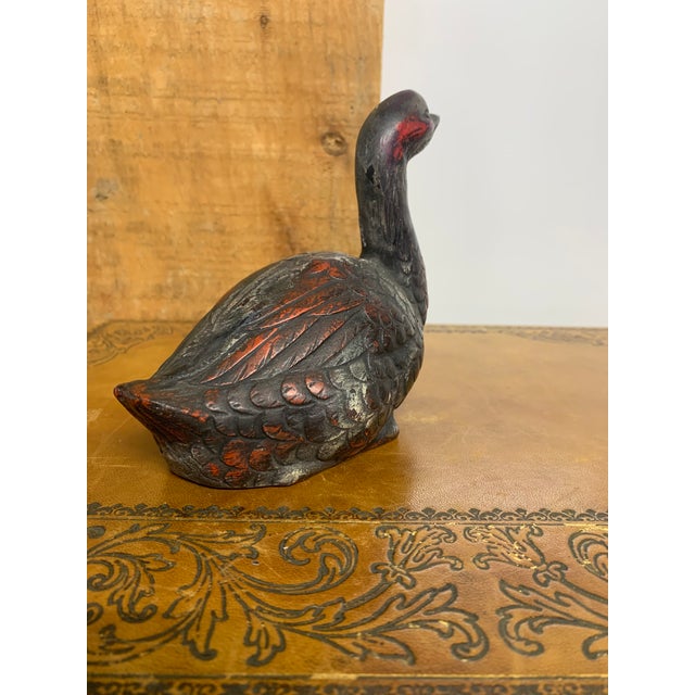 Small Vintage Japanese Metal Goose with Traces of Red Paint. Made in the Mid 20th Century