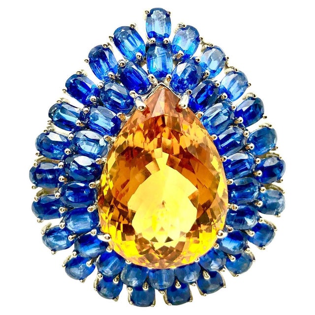 Bochic "Orient" Vintage Kyanite and Citrine Ring Set In 18K White Gold & Silver For Sale - Image 15 of 18