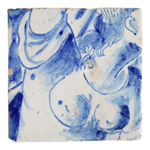 Antique 18th Century Blue and White Portuguese Tile Depicting a Woman Torso