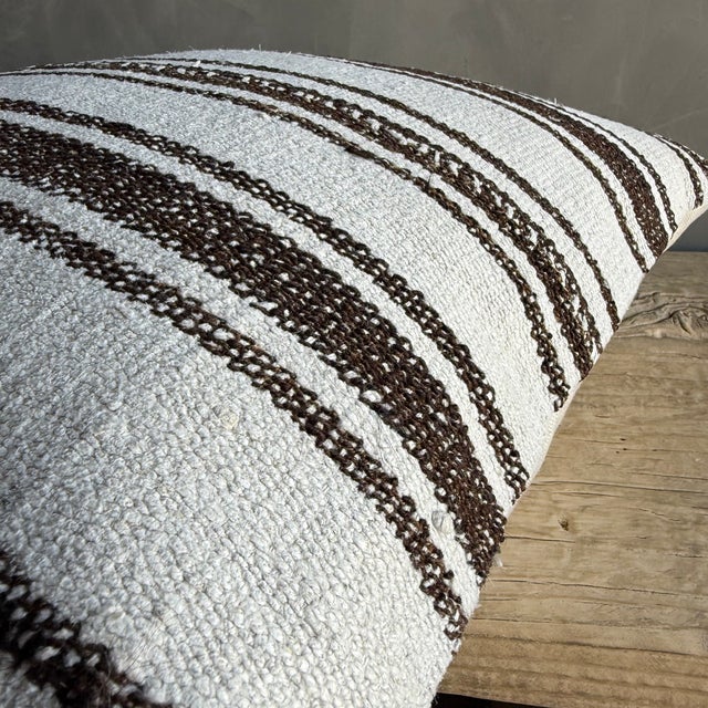 Mid-Century Modern Vintage Rug Pillow Cover With Stripes For Sale - Image 3 of 7