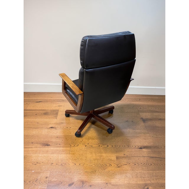 Metal Mid-Century Scandinavian Modern Leather and Teak Swivel Chair, Norway, 1960s-1970s For Sale - Image 7 of 18