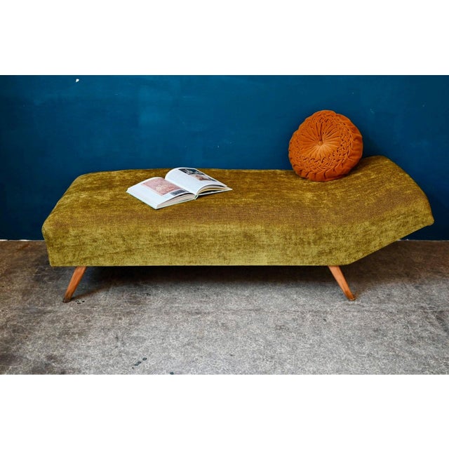 Mid-Century Daybed with Compass Legs in Olive Green Velvet, 1950 For Sale - Image 3 of 10