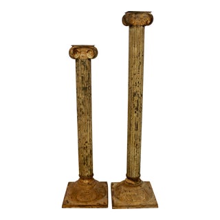 Vintage Neoclassical Metal Corinthian Column Candlestick Holders For Sale