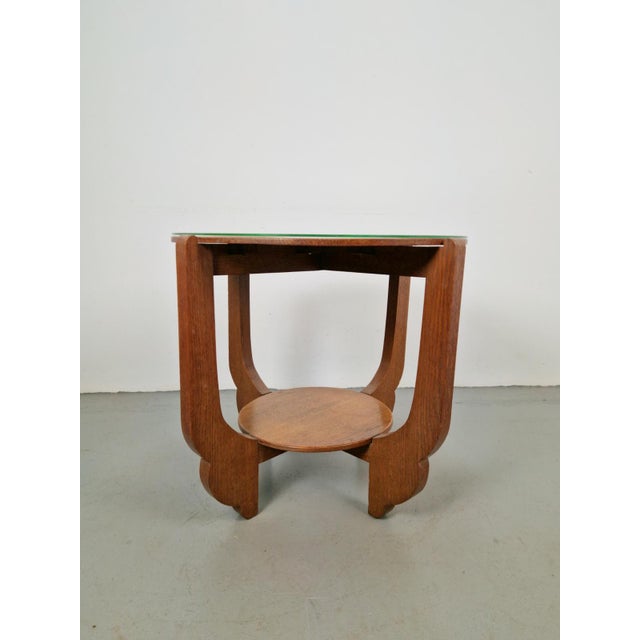 Brown Round Oak Side Table in Art Deco Style, 1930s For Sale - Image 8 of 8