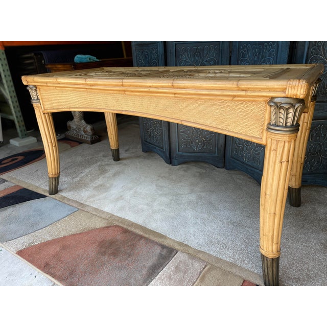 Traditional Vintage 1980's Bamboo and Wicker Dining Table Base For Sale - Image 3 of 10