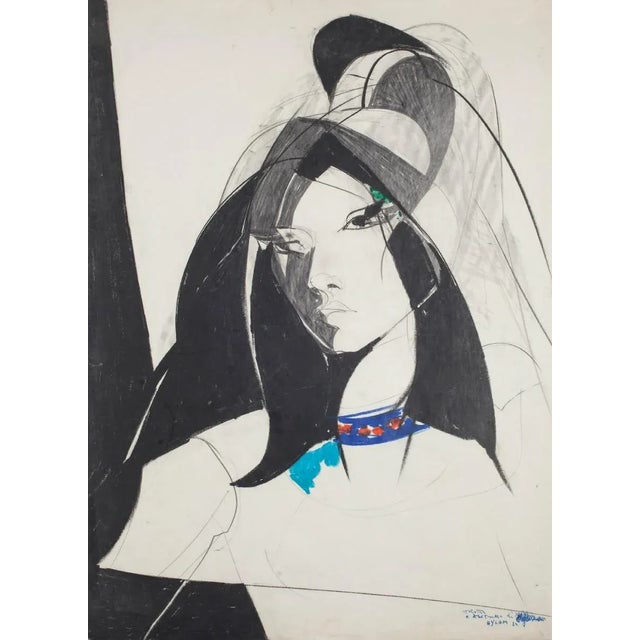 Young Woman is an original lithograph artwork, realized by Sandro Trotti in 1980. The state of preservation is very good....