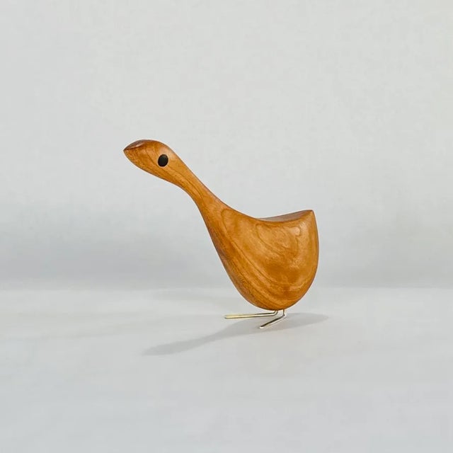 Wood Small Goose Wood Figurine in Cherry, Jacob Hermann Inspired Mid-Century Modern Style Decor For Sale - Image 7 of 9