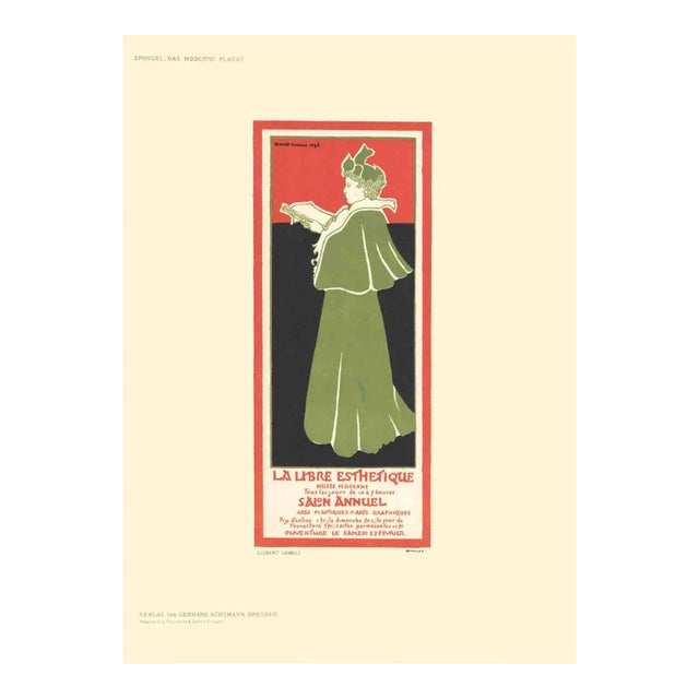 1897 Gisbert Combaz 'La Libre Esthetique' Vintage Green, Red, Black Germany Lithograph For Sale