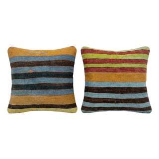 Bohemian Turkish Kilim Rug Pillow Cover 20'' X 20'' - Set of Two For Sale