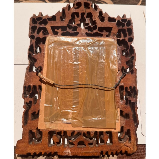 Wood Antique Chinese Hand-Carved Wooden Frame With Carved Figures in Frame and Pressed Flowers. For Sale - Image 7 of 12