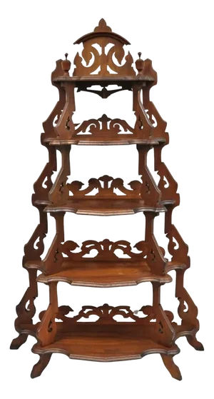 Antique Eastlake Victorian Carved Walnut 5 Tier Etagere Curio Whatnot Stand