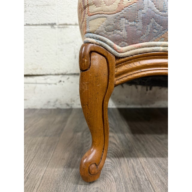 Wood Vintage French Louis XV French Country Carved Upholstered Ottoman For Sale - Image 7 of 11