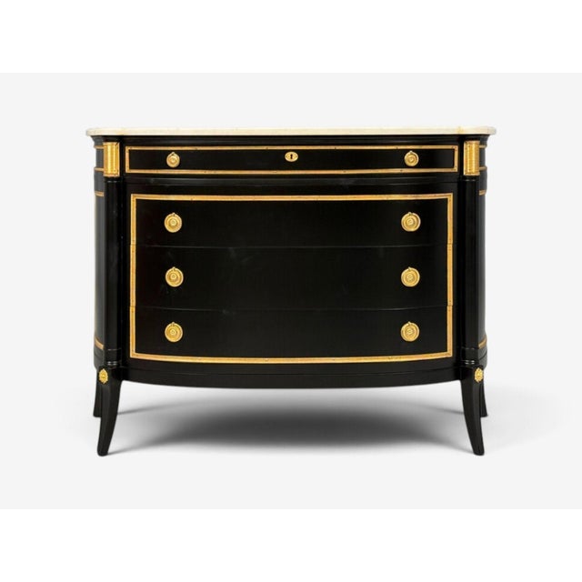 Maison Jansen Style, Louis XVI Bow Front Chest, Ebonized Wood, France, 1900s For Sale - Image 4 of 17