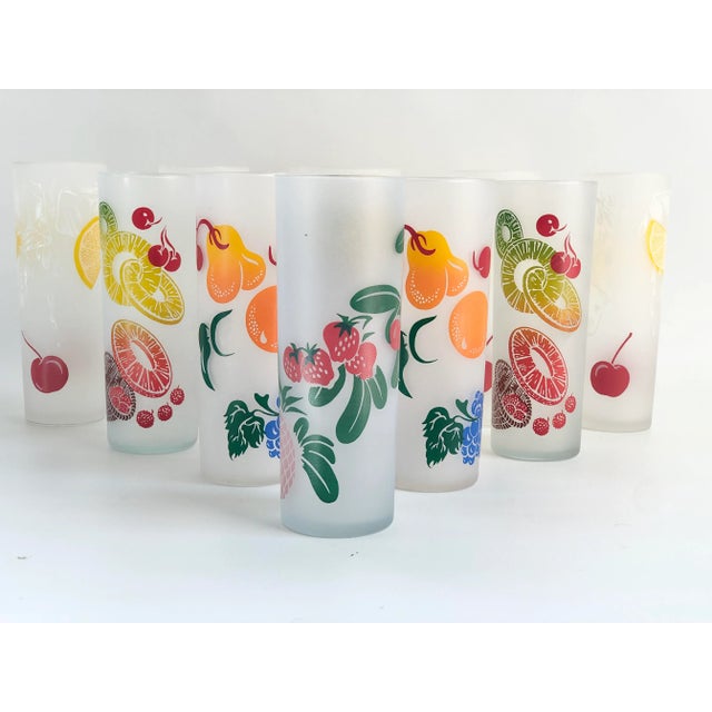 Glass Midcentury Vintage Federal Frosted Colorful Fruit Glasses - Set of 10 For Sale - Image 7 of 7
