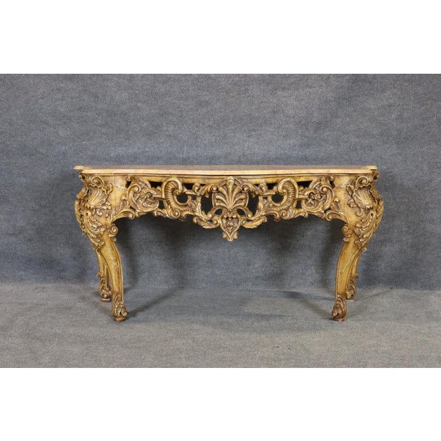 French Louis XV Style Carved Walnut Giltwood Console Table With Marble Top For Sale In Philadelphia - Image 6 of 11