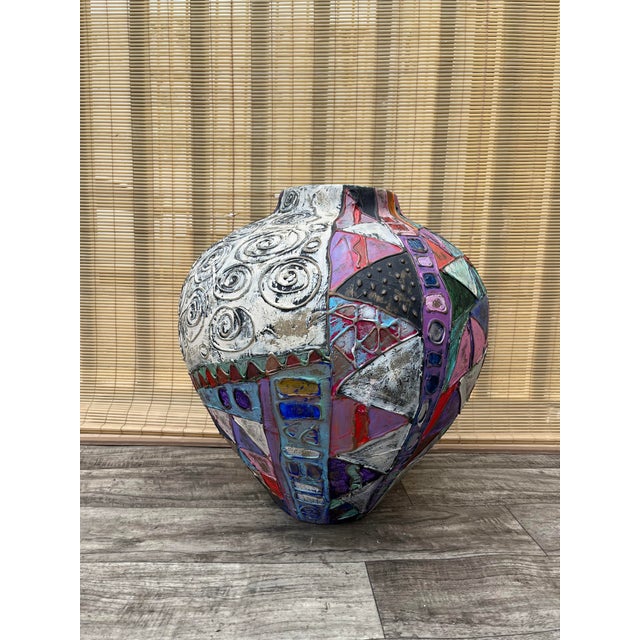 Ceramic Large Postmodern Handcrafted Ceramic Floor Vase Signed by the Artist. For Sale - Image 7 of 18