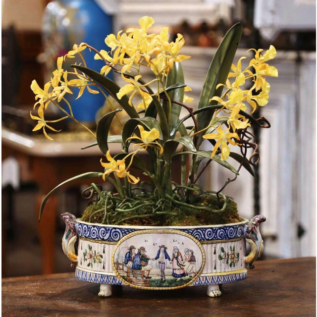 French 19th Century French Hand Painted Faience Jardinière Signed Hb Quimper For Sale - Image 3 of 13