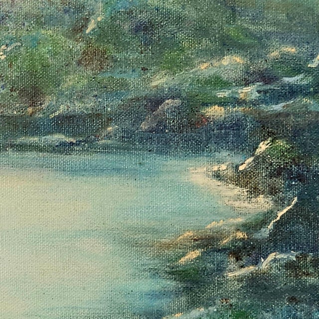 Framed 1975 Coastal Oil Painting by Du Bridge – Signed “The Bay” Landscape on Canvas For Sale - Image 4 of 7