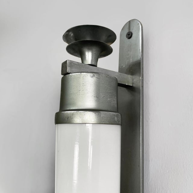 Italian Art Deco Cylindrical Wall Lamps in Opaline Glass and Metal, 1930s, Set of 2 For Sale - Image 12 of 17