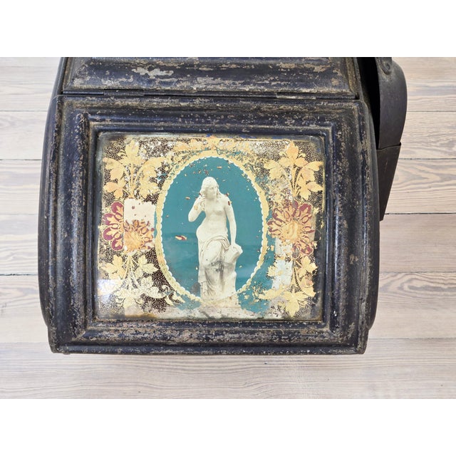 Victorian 1863 English Victorian Iron Coal Scuttle Box in Neoclassical Motif With Ash Shovel For Sale - Image 3 of 11