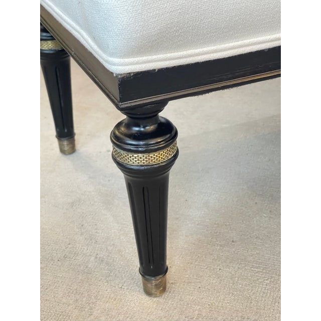 Pair Louis XVI Style Black & Brass Upholstered Benches For Sale - Image 11 of 14