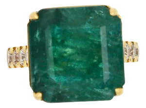 Vivid Green Emerald Shape Square Step Cut Emerald Diamond Cocktail Stateme, Size 6.5