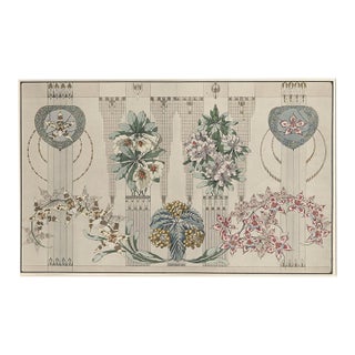 1910 Antique Art Nouveau Botanical Design Chromolithograph, Matted For Sale
