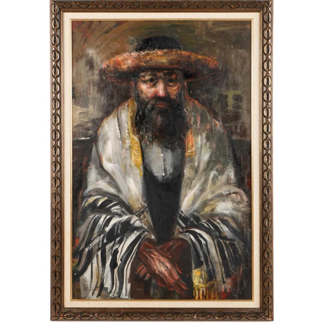 Simchat Torah by Jonah Kinigstein Large Oil on Board Painting of Rabbi Frame: 46 X 32 Image: 39 X 25.5 Jonah Kinigstein...