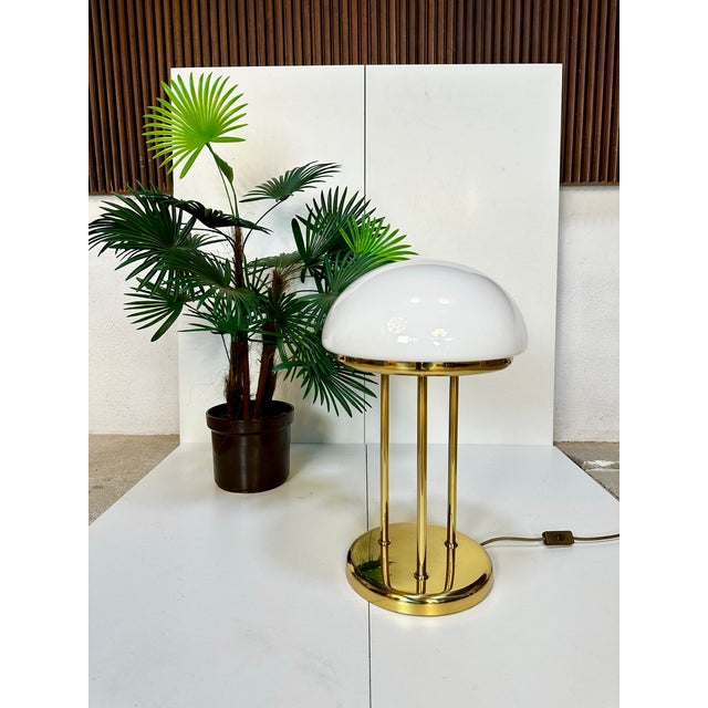 Brass Table Lamp with Opal Glass Dome, Germany, 1970s For Sale - Image 12 of 15