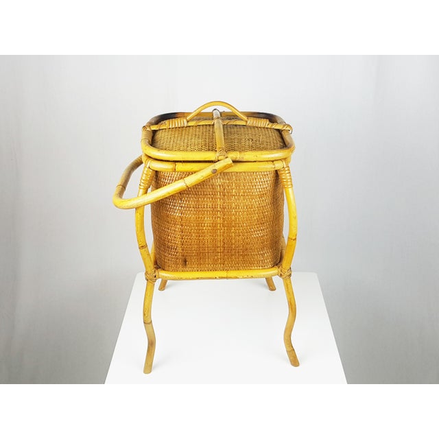 Mid-Century Italian Rush and Rattan Work Basket, 1950s For Sale - Image 4 of 11