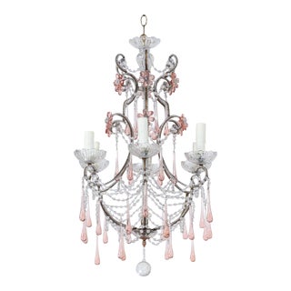 Vintage Italian Pink Crystal Beaded Chandelier For Sale