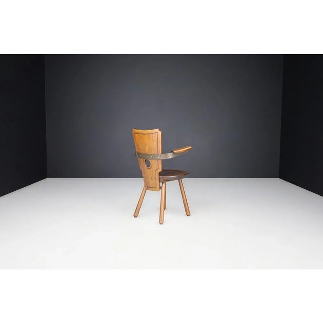 French Modernist Dining Chairs in Stained Oak and Brass, 1960s, Set of 8 For Sale - Image 11 of 13