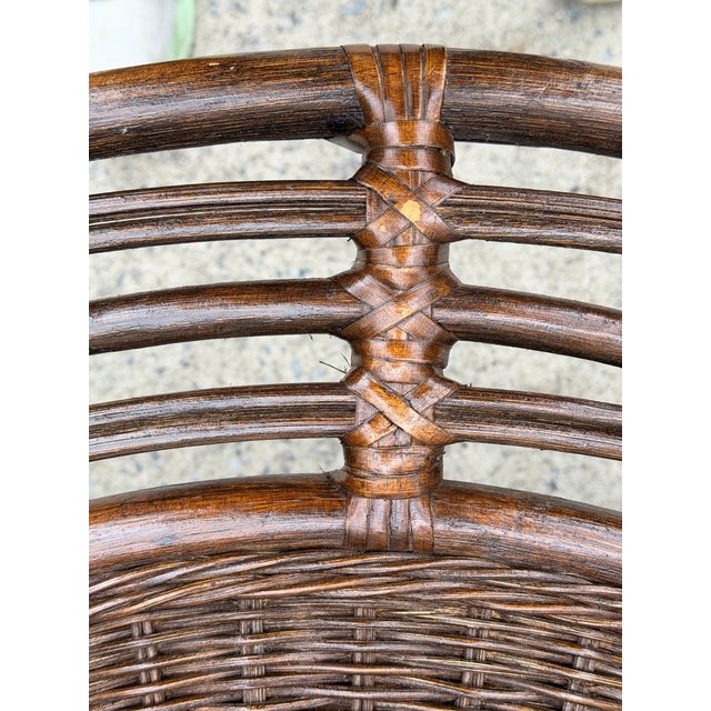 Coffee Vintage Rattan Round Glass Top Coffee Game Table With 4 Cushioned Stools For Sale - Image 8 of 12